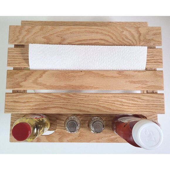 Wood Condiment Caddy Hand Made One Of A Kind W/ Paper Towel Holder - Picture 3 of 16